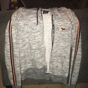 Small Pink Victoria’s  Secret zip up gray jacket